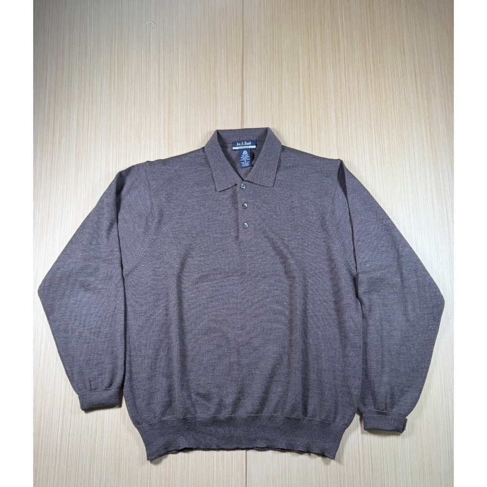 Jos. A. Bank Sportswear Polo Sweater Mens Medium Gray Merino Wool Tight Knit